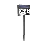 Solar address numbers with light, solar House Numbers, Solar Powered Address Sign Waterproof - LED Illuminated Outdoor Address Plaque with Stake & Stickers - 3 Light Color Solar Address Sign for Yard