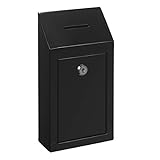 Metal Donation Box Charity Steel Collection Box Office Suggestion Box Secure Box With Top Slot and Lock with Keys Wall Mount with pre drilled holes 10x6x2.5' Key Drop Box for Home Office(Black)