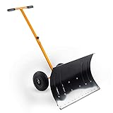 Kapler Rolling Snow Pusher, 29'x19'Snow Shovel with Wheels Driveway, Hand Push Pavement Snow Removal Tool