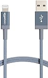 Amazon Basics Nylon USB-A to Lightning Cable Cord, MFi Certified Charger for Apple iPhone, iPad, Dark Gray, 3-Ft