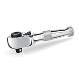 Powerbuilt Stubby Ratchet, Mini 1/4 Inch Ratchet Wrench, Reversible 72 Tooth, Tight Spaces, Quick Release - 940478