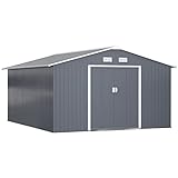 Outsunny 11.15'W x 12.5'D x 6.6'H Outdoor Backyard Garden Tool Shed with Double Sliding Doors, 4 Airy Vents, & Durable Steel, Dark Grey