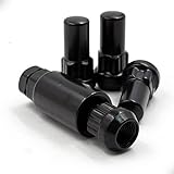 Wheel Accessories Parts M14 1.5 14x1.5 Thread Closed End Bulge 1.38' Long Locking Wheel Lug Nuts Lock Black Dual Hex Key 13/16' & 3/4' Fits 2015 + Mustang 2005 + Challenger Charger 300C 2011 + Camaro