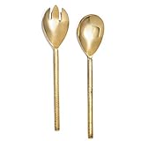 Elle Décor Party Essentials Salad Serving 2-Piece Stainless Steel Set with Decorative Handles Perfect for Salad Lovers, Parties, Entertaining, Gifts and More, Forge Gold, Medium, (326813-2GSS)