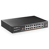 MokerLink 16 Port PoE Switch with 2 Gigabit Uplink Ethernet Port, 250W High Power, Support IEEE802.3af/at, Rackmount Unmanaged Plug and Play