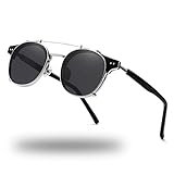 Technigadgets Pedro Steampunk Double Lens Clip On Men Sunglasses Retro Polarized Double Bridge Metal Frame UV 400 Protection (Silver Black)