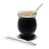 BALIBETOV Mate - Original Yerba Mate Cup, Yerba Mate Gourd with 2 Bombilla Mate - Complete Yerba Mate Set Kit includes Mate Cup and Bombilla Set, Yerba Mate Kit Set with Yerba Mate Tea Straw (Black)