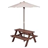Costzon Kids Picnic Table, Wooden Table & Bench Set w/Removable & Foldable Umbrella, Toddler Patio Set for Backyard, Garden, Lawn, Girls & Boys Gift, Kids Table and Chair Set for Outdoors (Natural)