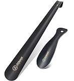 ZOMAKE Metal Shoe Horn 2Pcs - 16.5 inch Shoehorn Long Handled for Seniors Men - 7.5 inch Stainless Steel Small Shoe horns with Hook for Kid Women
