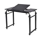 KOMOREBI Overbed Table with Wheels Laptop Desk Cart Table Over The Bed Table Adjustable Height and Length for Hospital and Home use