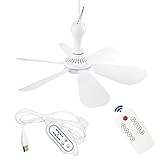 SCOOYEEES Silent USB Powered Ceiling Canopy Fan with Remote Control Timing 4 Speed, 6 blade Quiet Small DC USB Ceiling Fan Hanging Fan for Camping Bed Dormitory RV Tent Home Room - White