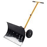 Snow Shovel with Wheels Durable Snow Pusher - Adjustable Rolling Snow Pusher Shovels Kids usable Shovel on Wheels for Clearing Car Sidewalks Yellow Snow Pusher for Driveway