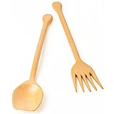 HouseOasis Wooden Salad Servers for Tossing, Mixing and Serving Pasta, Salad, Fruits and Vegetable Dishes - Long Handled Utensils Includes Spoon and Fork - Beechwood Luxury Wood Serving Set