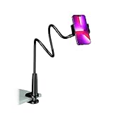 MAGIPEA Cell Phone Clip Bed Stand Holder, with Grip Flexible Long Arm Gooseneck Bracket Mount Clamp for Desk, Compatible with iPhone 14 Pro Max XR X 8 7 6 or Other 3.5-7' Devices (Black)