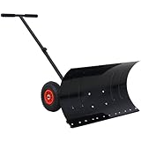 PULLAFUN Snow Shovel with Wheels, Snow Pusher, Cushioned Adjustable Angle & Height Handle Snow Removal Tool, 29' Blade, 10' Wheels