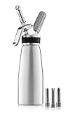 Professional Whipped-Cream Dispenser - Highly Durable Aluminum Whipper, 3 Various Stainless Culinary Decorating Nozzles and 1 Brush - Whip-Cream Canister with Recipe Guide - Homemade Cream Maker