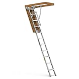 Aluminum Attic Ladder with Aluminum Frame, Household Manual Lifting Folding Retractable Attic Stairs, 375 lbs Capacity, Opening Dimensions 22 1/2' x 54', Fits 7'8'-10'3' Ceiling Heights