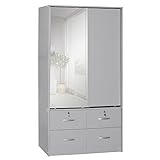 Better Home Products Sarah Double Sliding Door Armoire with Mirror in Light Gray
