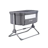 Pamo babe Bedside Bassinet for Baby Crib Quick One-Hand Folding Bedside Sleeper 4 Adjustable Heights Co-Sleeper