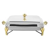 BANLICALI Chafing Dish Buffet, Modern Stainless Steel Rectangle Buffet Chafer, 2.9L Warmers Container with Support Frame and Lid for Parties Events Wedding Restaurant (Gold)