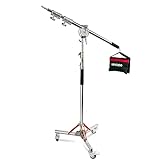 Heavy Duty Light Stand with Casters and Boom Arm, Adjustable Tripod Stand Stainless Steel,Photography Wheeled Base Stand for Studio Softbox, Monolight, Reflector