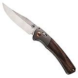 Benchmade - Mini Crooked River 15085-2 EDC Manual Open Hunting Knife Made in USA, Clip-Point Blade, Plain Edge, Satin Finish, Wood Handle, Dark Brown