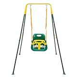 FUNLIO 3-in-1 Toddler Swing Set with 4 Sandbags, Indoor/Outdoor Baby Swing with Foldable Metal Stand, Kids Swing Set for Backyard, Clear Instructions, Easy to Assemble & Store,Green