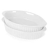 LEETOYI Porcelain Small Oval Au Gratin Pans,Set of 2 Baking Dish Set for 1 or 2 person servings, Bakeware with Double Handle for Kitchen and Home,(White)