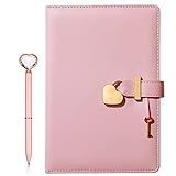 fengco A5 Heart Shaped Lock Diary,Refillable Notebook,PU Leather Journal Travel Diary with Lock and Key,Personal Planner Secret Organizers Gift for Girls Women Daughter Wife(Pink)