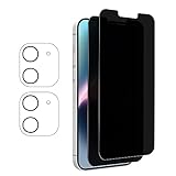 PULEN 2 Pack Privacy Screen Protector for iPhone 12 Mini (5.4-Inch) + 2 Pack Camera Lens Protector,[Anti-spy] [Anti-scratch] Case Friendly 9H Hardness Tempered Glass
