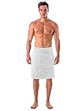 Turkish Cotton Terry Velour Adjustable Body Wrap Towel for Men (White, One Size)