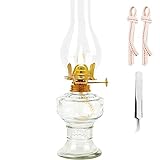 rnuie Kerosene Oil Lamp,1 Vintage Kerosene Lamp,1 Tweezers and 2 Wicks,Glass Hurricane Lantern for Indoor Lighting Decoration Outdoor Camping Use (Clear)