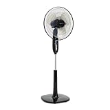 Amazon Basics 16-Inch 3-Speed Pedestal Floor Fan, Standing Fan for Home, with Oscillating Dual Blades, AC Motor, With Remote Control, Timer, Tilted Head, Black