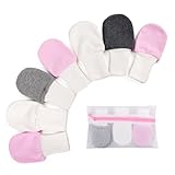Soft Cotton Anti-Scratch Mittens, 0-6 Months, 7-Pack - Comfortable Newborn Gloves for Girls with Bonus Laundry Bag - Perfect for Sensitive Skin (M)