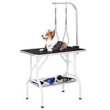 Yaheetech 36'' Dog Grooming Table, Pet Foldable Grooming Table w/Double Loops/Mesh Tray/ Adjustable Arm, Black