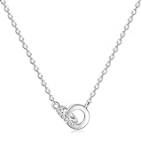 EAMTI 925 Sterling Silver Necklace for Women Interlocking Cubic Zirconia Circle Pendant Solidarity Simple Dainty Jewelry Gifts for Women Birthday/Anniversary Day/Valentine’s Day