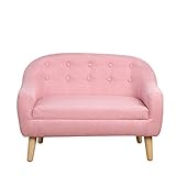 Qaba 2-Seat Kids Sofa Linen Fabric and Wooden Frame Sofa for Kids and Toddlers Ages 3-7, 11' High Seat, Pink