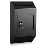 xydled Wall-Mount Mailbox,Heavy Duty Deposit Drop Box Suggestion Box, Locking Metal Key Drop Box with Key Lock, Cash Money Drop Box Safe Storage Box Postbox for Home&Business Use,16.3’’x10’’x4’’,Black