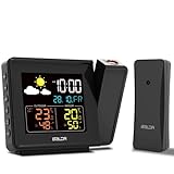 BALDR Projection Alarm Clock - Smart Clocks for Bedrooms, Atomic Digital Alarm Clock w/Large Time Projection on Ceiling, Snooze Button, Displays Time, Date, Indoor/Outdoor Weather & Adjustable Light