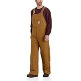 Carhartt Men's Loose Fit Firm Duck Insulated Bib Overall, Brown, Large/Short