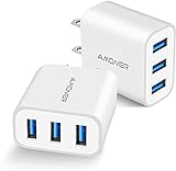 USB Wall Charger, Amoner 2Pack 15W 3-Port USB Plug Cube USB Cube Power Adapter for iPhone 14/13/12/11/Pro/ProMax/Xs/XR/X/8, Galaxy S22 S21 and More