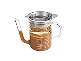HIC Kitchen Fat Separator With Gravy Strainer, Borosilicate Glass 18/8 Stainless Steel, and Silicone, Holds 32-Ounces, Soup - Stock Pourer, Microwave Safe
