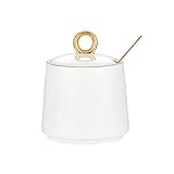 LIONWEI LIONWELI White Sugar Bowl Dispenser Salt Container Ceramic Sugar Bowl with Lid and Spoon for Home and Kitchen