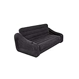Intex Inflatable 2-In-1 Queen Size Convertible Pull Out Folding Air Futon Sofa Couch Sleep Away Mattress Bed with 2 Cup Holders, Dark Gray