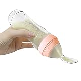 haakaa Silicone Baby Food Dispensing Spoon 4oz/120ml - Infant Squeeze Cereal Feeder, Baby Fresh Food Feeder, Feed Bottle for Puree,Solid Baby Food,BPA Free, 4m+ Babies - Peach