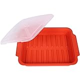 MUGOOLER Microwave Easy Bacon Maker/Cooker with Lid, Safety, Quick and with No Mess, 11.3' L x 9.0' W x 2.4' H, Red