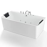 Whirlpool Bathtub 67 in. Acrylic Freestanding Bath Tub Hydromassage Gracefully Rectangle Shaped 8 Water Jets Soaking SPA, Double-Ended Massage Bathtubs with Black Pillows , White