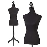Female Mannequin Torso Dress Form Manikin Body with Wooden Tripod Base Stand Adjustable 60-67 Inch for Sewing Dressmakers Dress Jewelry Display,Black