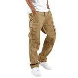 THWEI Mens Cargo Pants Casual Joggers Athletic Pants Cotton Loose Straight Sweatpants Khaki XL