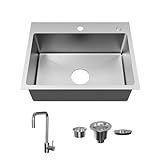 Bathenum 24' x 18' Drop in Kitchen Sink Stainless Steel Single Bowl Kitchen Sink with Drain Kit and Faucet
